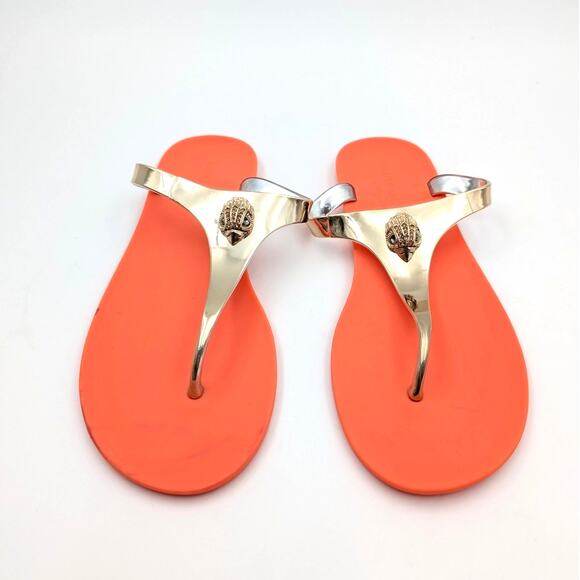 Kurt Geiger Maddison T-Bar Thong Sandals Women's Orange/Gold Size US6.5 EU37 - Picture 2 of 11